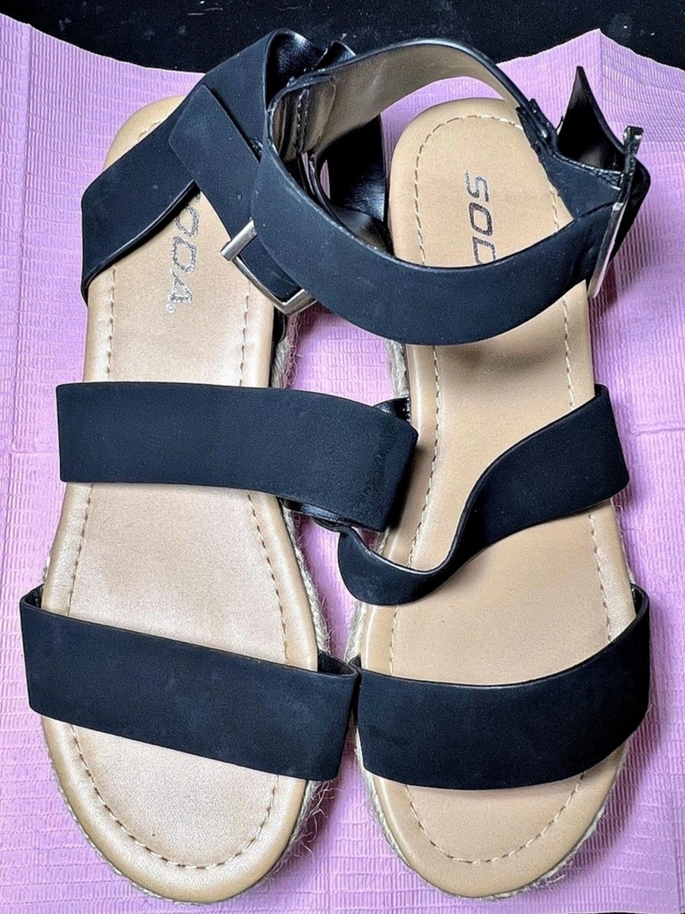 Soda Topic-S Espadrille Wedge Sandal Black Strappy Platforms